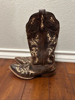 Johnny Ringo Brown and Tan Western Embroidered Leather Boots